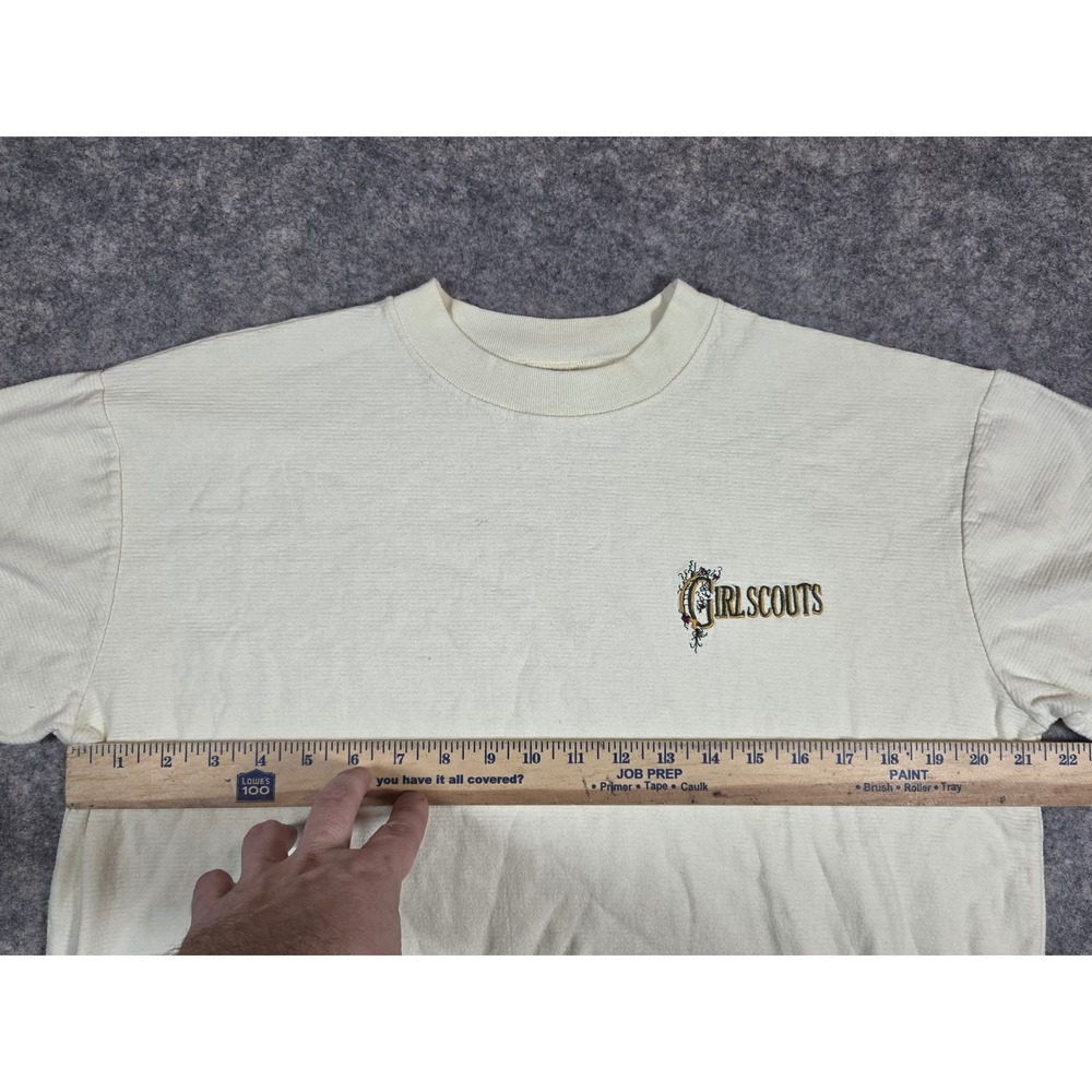 Vintage Girl Scouts of the USA Shirt Cream Ribbed Embroidered Floral Vintage XL - Picture 3 of 7